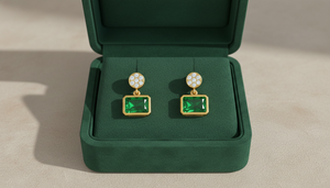 14KT Gold Natural <b>Emerald</b> & Diamonds Fine Jewelry <b>Stud</b> <b>Earrings</b> for Anniversary Party & Gift - Product Image 1