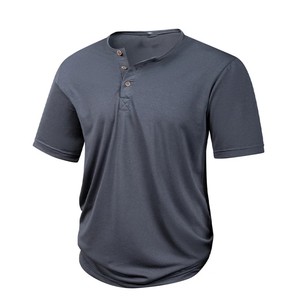 T-shirt Henley à manches courtes bleu marine pour homme, coupe classique, tricoté, couleur unie, col rond, design décontracté, dernière collection 2026, OEM ODM - Product Image 5