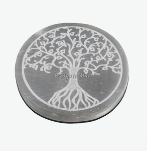 Shree Yantra Selenite ที่แกะสลักตามธรรมชาติ100% พร้อมสัญลักษณ์ดอกไม้ของขวัญที่ดีที่สุดสำหรับการรักษางานฝีมือคริสตัลขนาด3นิ้ว - Product Image 2