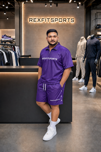 REXFIT SPORTS 2026 Custom Men Purple Nylon Short Set Quarter <b>Zip</b> <b>Shirt</b> and Shorts Private Label Sportswear Breathable tracksuit - Product Image 2