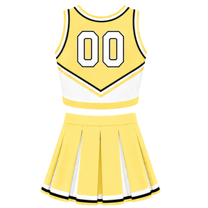Ensemble uniforme de cheerleading jaune pastel : Crop top et jupe plissée pour compétition de danse d'équipe, tenue de performance sportive - Product Image 2
