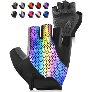 <b>Half</b> Finger Cycling Gloves With Rainbow Print PU Material Non <b>Slip</b> Design For Outdoor Use Unisex Racing Gloves - Product Image 1