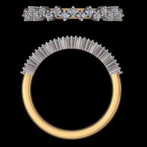 Round Brilliant Diamond Curved Wedding Band And Zig Zag Bubble <b>Stacking</b> <b>Ring</b> Set In Solid Yellow Gold Handcrafted Fine Jewelry - Product Image 3