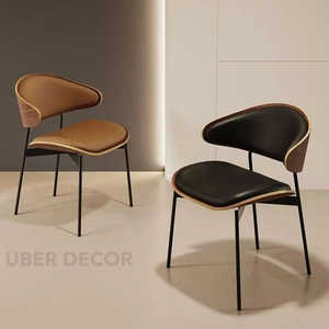 Chaise de salle à manger moderne du milieu du siècle avec dossier sculpté en noyer pour cuisine, salon et salon ARCADIA - Product Image 3