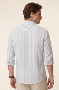 Enovate Men's Cotton Striped Casual Shirt Double Breasted Full Sleeve Button <b>Down</b> Collar Summer Breathable Woven ODM - Product Image 3