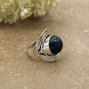 Handmade Vintage Oxidized Brass 925 Sterling Silver Plated Black Onyx <b>Statement</b> <b>Ring</b> Bohemian Ethnic Tribal Design Unisex Daily - Product Image 2