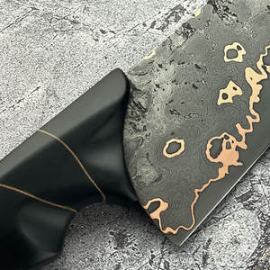 Couteau de cuisine utilitaire moderne en cuivre à motif Damas avec manche confortable, outil polyvalent pour la préparation des aliments - Product Image 4