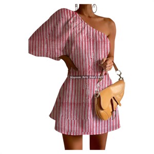 Vestido de Verano 2026 Europeo y Americano, Nuevo y Moderno, de un Solo Hombro, con Mangas Abullonadas, Sexy, Ajustado, Estampado, Transpirable, Corto - Product Image 2