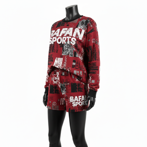 Conjunto de Camiseta y Pantalones Cortos de Felpa Francesa de Algodón y Poliéster para Mujer, con Logotipo Personalizado Serigrafiado, 100% Algodón - Product Image 4