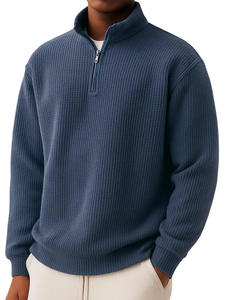 Suéter de punto verde para hombre con cuello alto y cremallera, corte regular, color liso, informal, para otoño - Product Image 5