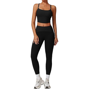 Ensemble de yoga pour femmes à séchage rapide pour studio de Pilates, ensemble soutien-gorge et leggings en polyester et élasthanne, vêtements de sport en gros, vêtements de sport personnalisés en usine - Product Image 3