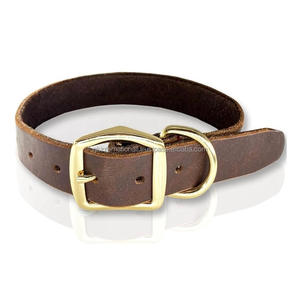 Collar de perro de cuero marrón clásico con hebilla de latón resistente y duradera, extremos de correa remachados, anillo soldado, collar ajustable para mascotas - Product Image 4