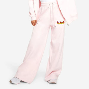 Nouvel article : Pantalon de survêtement rose pour femme, coupe large, taille mi-haute, cordon élastique, coupe ample, longueur intégrale, décontracté, en molleton tricoté - Product Image 1