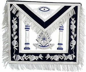 Delantal Masónico de Past Master con Hilo de Bullion Bordado a Mano y Flecos Plateados, Tipo de Tela: Terciopelo, Cuero Sintético - Product Image 6