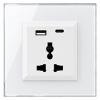 Prise murale universelle Fox Domotics à 2 modules pour usage industriel et hospitalier avec chargeur rapide USB A + Type C |   Douille en verre de qualité supérieure