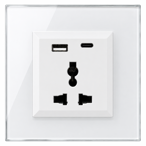 Prise murale universelle Fox Domotics 2 modules avec chargeur rapide USB A + Type C |   Douille en verre de qualité supérieure - Product Image 1