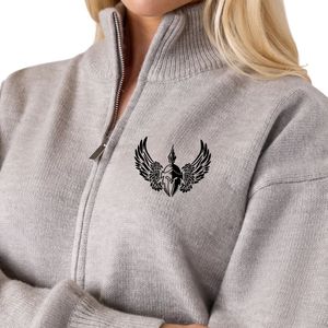 Sweat-shirt gris clair en maille à fermeture éclair intégrale, col montant respirant, coupe décontractée, manches longues, style streetwear décontracté pour femme - Product Image 6