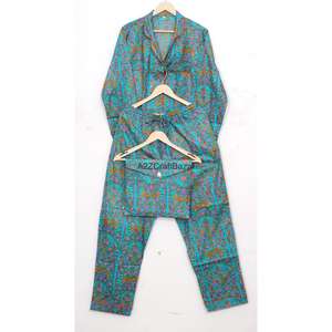 Ensemble de pyjama décontracté de luxe pour femmes, 100% coton respirant, manches longues, imprimé floral numérique, taille élastique, col rabattu - Product Image 5