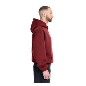 Sudadera con Capucha Roja para Hombre, Corte Holgado, Color Sólido, Felpa de Algodón, Estilo Casual, Diseño con Bolsillos, Estilo Otoñal - Product Image 3