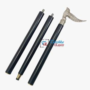 Bâton de marche d'extérieur pliable de 90 cm en bois fait main, motif tête de corbeau en laiton argenté de haute qualité, style Art Déco, parfait pour la navigation. - Product Image 4