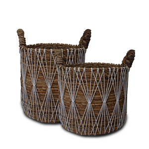 Panier de rangement mini écologique moderne Gubuk Bali Kawung avec poignées, forme ronde, pour le linge - Product Image 3