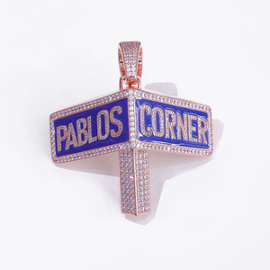 Pendentif Moissanite Pablos Corner Street Sign, Collier Hip Hop personnalisé avec nom, Bijou Iced Out, Collier Statement, Cadeau pour Homme - Product Image 3