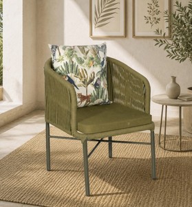 Modern Rope Living Room <b>Chair</b> with Metal Legs Solid Back <b>Cushioned</b> Armchair Tropical Design Outdoor Leisure Seat - Product Image 1