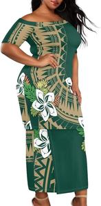 Conjunto de 2 piezas de camisa y vestido Puletasi Samoano con estampado floral, vestido ajustado tribal polinesio, vestido de isla - Product Image 2