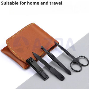Professional Stainless Steel Black Manicure <b>Kit</b> <b>Nail</b> Clipper Scissors Tweezer File Set with Travel Leather Pouch - Product Image 6