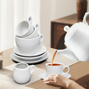 Wholesale Minimalist White Ceramic Coffee Tea <b>Set</b> Modern Porcelain Pot Cup and Saucer Service <b>Set</b> for Hotel <b>Restaurant</b> Cafe Use - Product Image 4