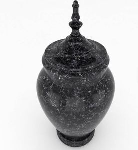 Black Marble Cremation Urn <b>Ashes</b> Memorial Round Handmade Funeral <b>Keepsake</b> Vase 200 Cubic Inch Indian Home Crafts - Product Image 1