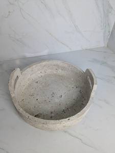 Frutero de Travertino Hecho a Mano con Asas, Centro de Mesa Rústico de Piedra, Tazón Decorativo de Travertino Natural para Hogares y Cocinas - Product Image 3