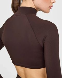 Activewear Ladies Cropped Yoga <b>Jacket</b> Full Zip Stand Collar Thumbholes Slim Fit Breathable Front Running Top Short Length Gym - Product Image 5