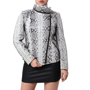 Snake Skin Print Bomber <b>Jacket</b> Women's Faux <b>Leather</b> Zipper Front <b>Long</b> Sleeve Short Length Autumn Style Woven Fabric - Product Image 6