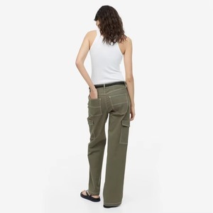 Pantalon cargo homme taille mi-haute en coton imperméable, cinq poches, devant plissé, fermeture éclair, coupe ample, service OEM - Product Image 4