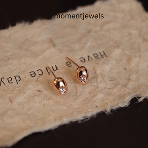925 Sterling Silver Oval Stud Earrings Gold Plated Zircon Ear Jewelry Minimalist Daily Wear for Women - Product Image 4