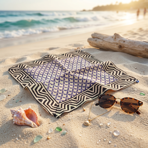 Foulard Bandana Carré Léger Bohème Imprimé au Bloc 53x53cm en Coton, Fait Main, Écologique et Respirant pour le Cou et les Cheveux – Vente en Gros - Product Image 2