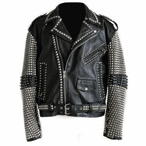 <b>Men's</b> Studded <b>Jacket</b> Cowhide Leather Punk Rock Studded Motorcycle Battle Premium Quality Windproof Rivet Custom Outdoor <b>Jacket</b> - Product Image 4