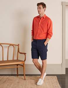 Shorts cargo pour homme, bleu marine, taille mi-haute, fermeture boutonnée, couleur unie, style décontracté, avec poches, en coton tissé - Product Image 2