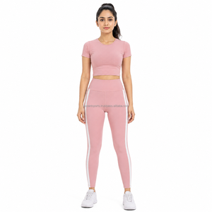 Leggings de sport taille haute pour femme, pantalon de yoga, de gym, de course, de fitness, de compression, d'entraînement, avec bande latérale - Product Image 1