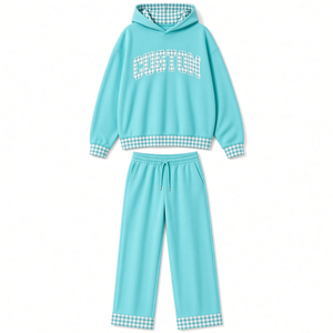 Women's Hooded Tracksuit Set Letter Print <b>Sweatshirt</b> And Long Pants Casual <b>White</b> Checkered Two Piece Outfit 2026 - Product Image 3