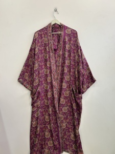 Wholesale Soft and Comfy Silk <b>Satin</b> Patchwork Summer Kimono <b>Robe</b> for <b>Women</b> Handmade Machine-Washable Long Dress - Product Image 2