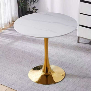 Mesa de Centro de Lujo para Sala de Estar, Oficina o Recepción, Redonda, con Superficie de Piedra y Combinación de Metal - Product Image 3