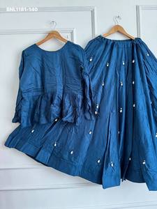 Hermoso conjunto de lehenga de rayón y algodón con bordado a mano Mirror-Kodi, estilo peplum, con blusa a juego, para mujer. - Product Image 6