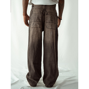 Pantalones Vaqueros Clásicos para Hombre al por Mayor, Ajuste Holgado, Talla Grande, Pantalones de Mezclilla Marrón, Tela Personalizada, Estilo Urbano - Product Image 4