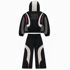 Ensemble survêtement graphique 2 en 1 coupe-vent personnalisé, 100% coton, tissu doux et respirant, sweat à capuche zippé avec pantalon évasé, unisexe - Product Image 3