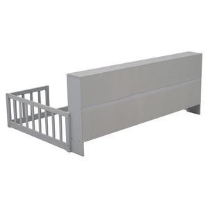 Cama Individual Gris con Estanterías y Barandillas, Cama Infantil con Almacenamiento Práctico y Características de Seguridad - Product Image 1