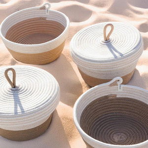 Juego de 3 Cestas de Cuerda de Algodón con Tapa Elegante, Contenedor de Almacenamiento Hecho a Mano para Celebraciones del Ramadán, Juguetes y Decoración del Hogar - Product Image 2