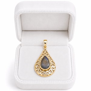Natural Labradorite Teardrop Pendant Gold Tone Filigree <b>Necklace</b> Blue Flash Gemstone Jewelry Boho Gift <b>for</b> Women and <b>Men</b> - Product Image 4