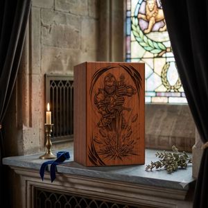 Urna de Madera Hecha a Mano, Caja Conmemorativa Grabada, Urna Funeraria Estilo Americano, Color Marrón, Suministros Funerarios - Product Image 6